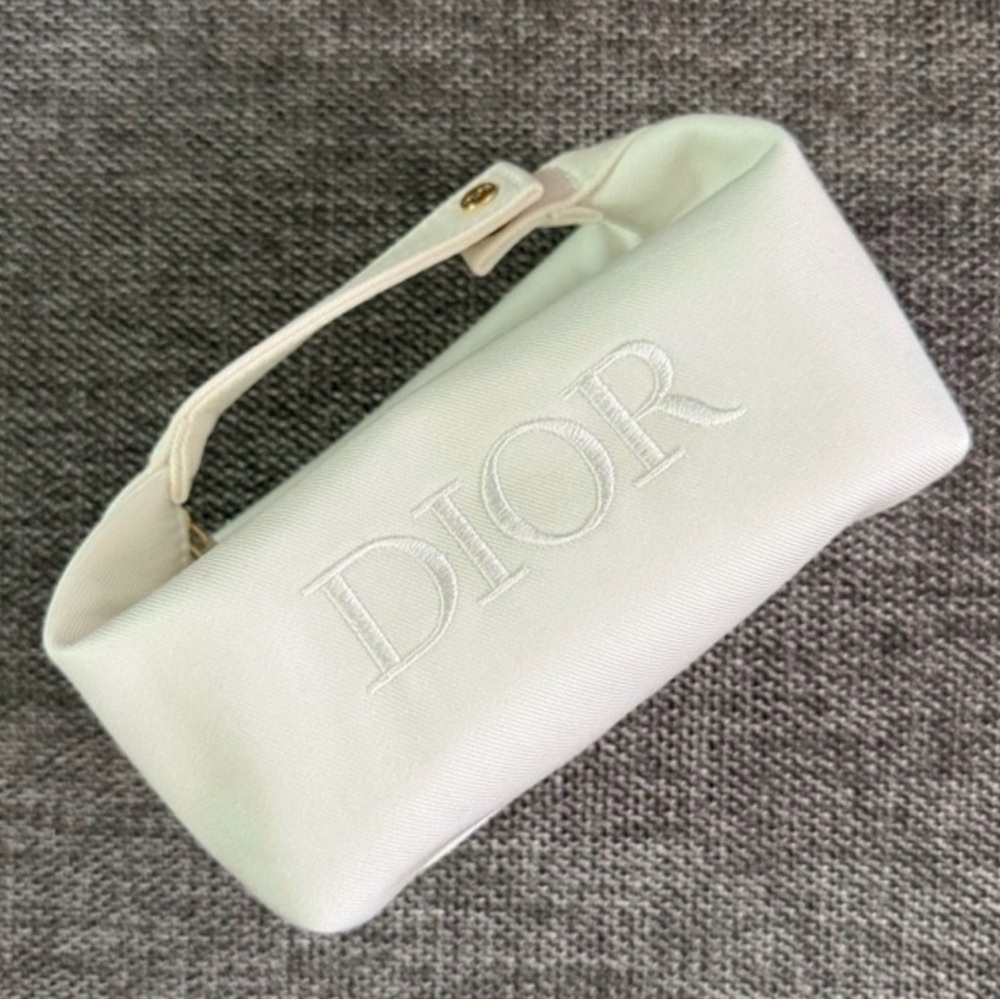 NEW Dior Twill White Pouch Bag With Handle Makeup Clutch Bag Pouch - Picture 6 of 8